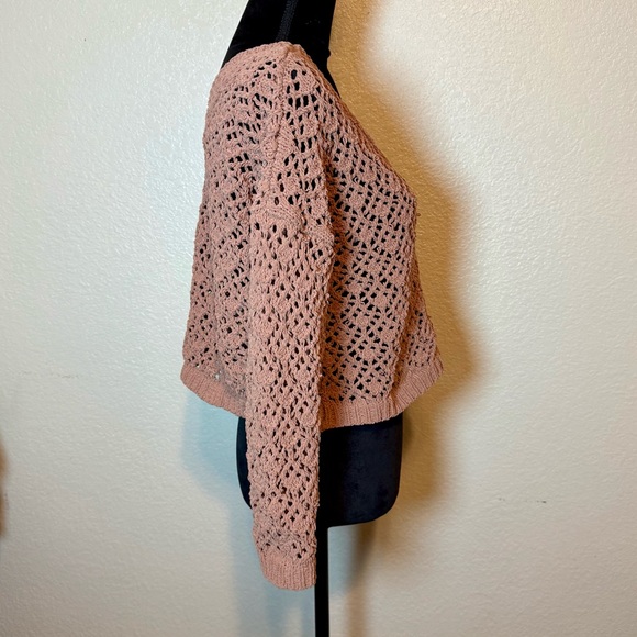 Artelier Nicole Miller Open-Knit Crochet Chenille Cropped Cardigan Sweater Small - Picture 7 of 12